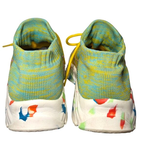 Yellow Teal Speckled Sole Knit Lace Up Slip On Sock Athletic Sneakers Size 38 - Picture 4 of 7